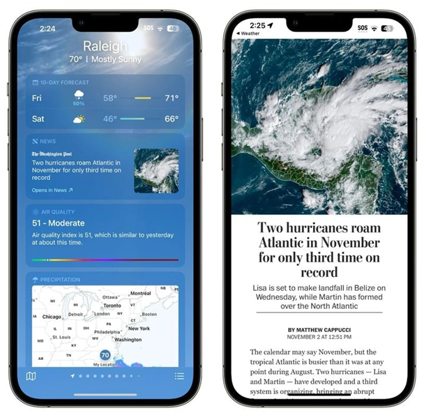 西湖苹果14维修分享iPhone 14手机如何看天气时顺带看新闻 