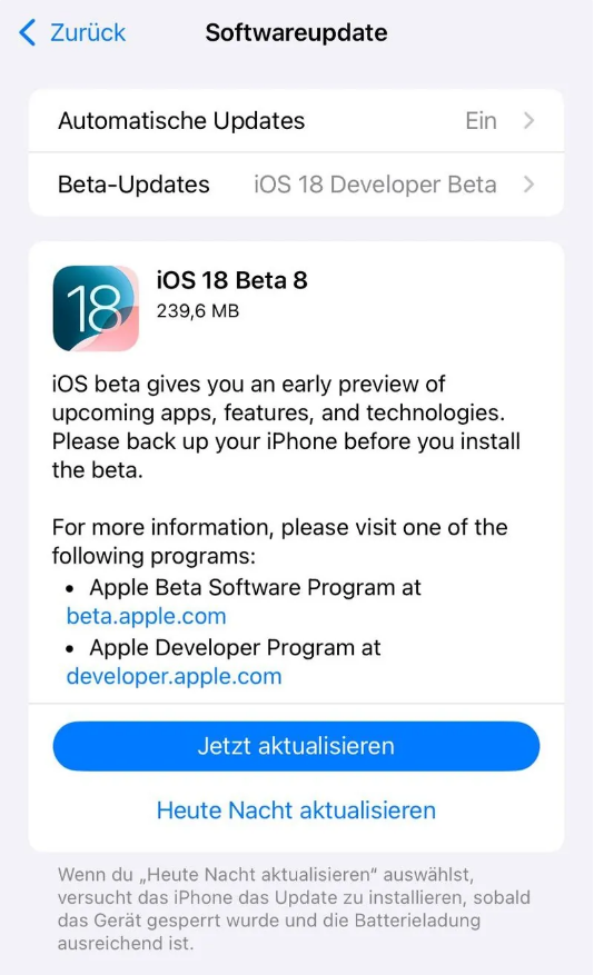 西湖苹果手机维修分享苹果 iOS / iPadOS 18 开发者预览版 Beta 8 发布 